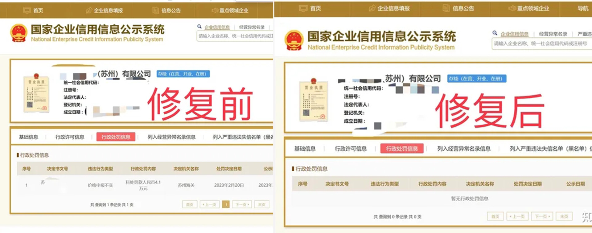 广东信用中国公示期内修复案例